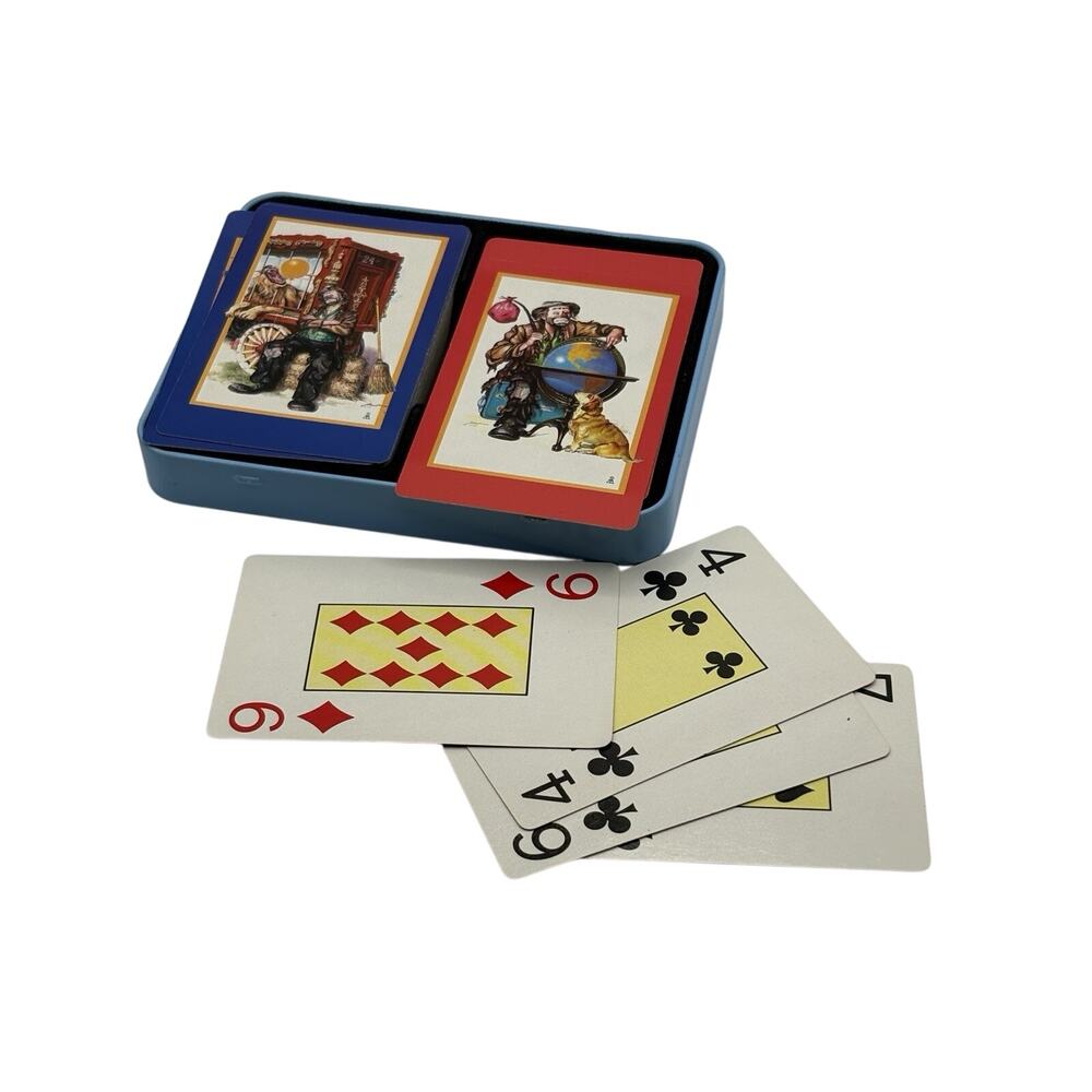Vintage Hoyle Hobo Clown Playing Cards Set in Tin Made in England